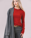 Longline Wool-Blend Belted Coat – Chevron Texture