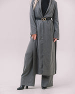 Longline Wool-Blend Belted Coat – Chevron Texture