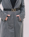 Longline Wool-Blend Belted Coat – Chevron Texture