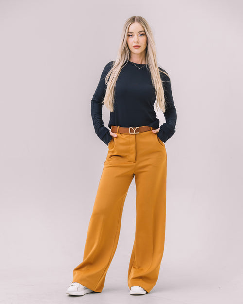 The Freya Camel Wide-Leg Knit Pants