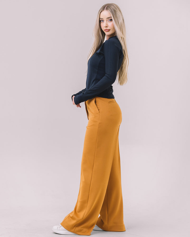 The Freya Camel Wide-Leg Knit Pants