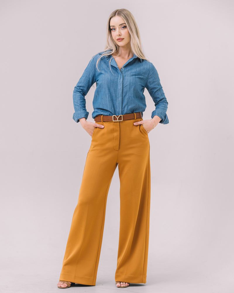 The Freya Camel Wide-Leg Knit Pants